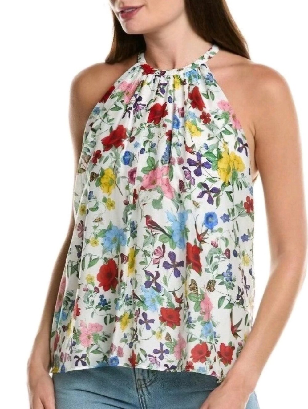 Alice + Olivia White Floral Top with Multicolor Blooms